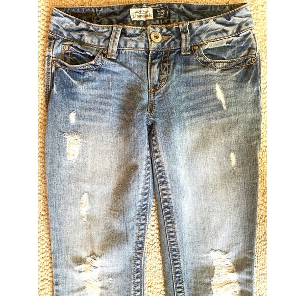 Aéropostale Hailey Skinny Flare Distressed Blue Jeans 1/2 Long Long - Picture 8 of 12